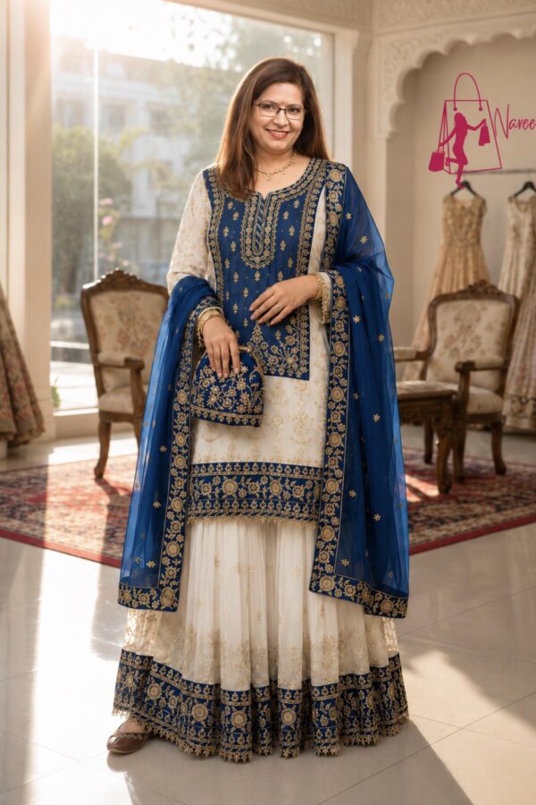 Royal Blue Embroidered Anarkali Set
