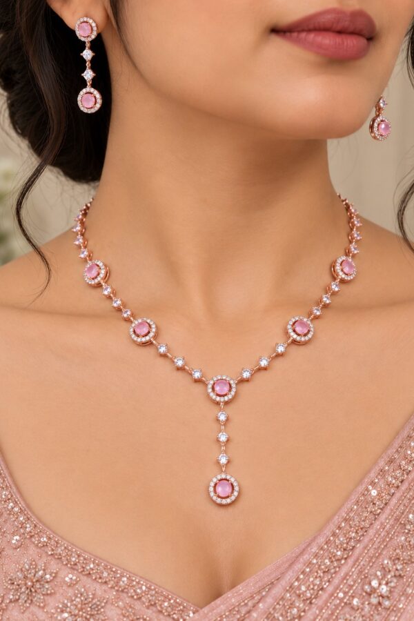 Blush Pink Stone AD Necklace Set