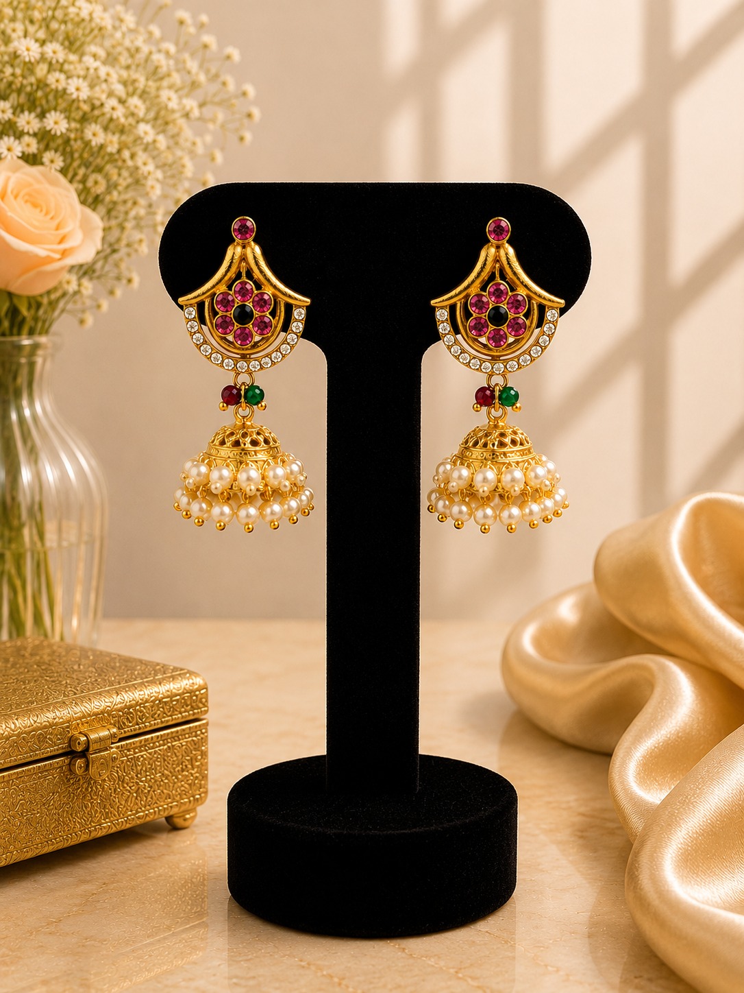 Floral Jhumka Drop Earrings
