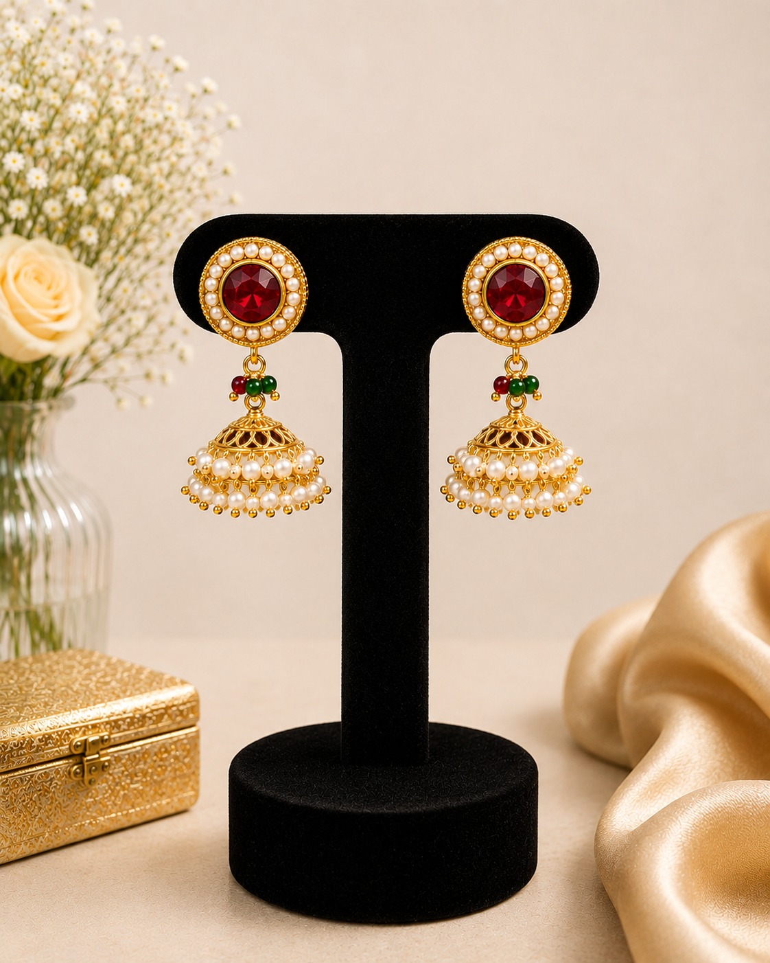 Maroon Pearl Earrings