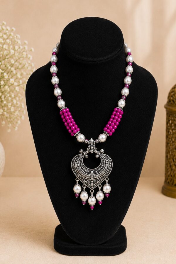 Pink Pearl Oxidised Necklace