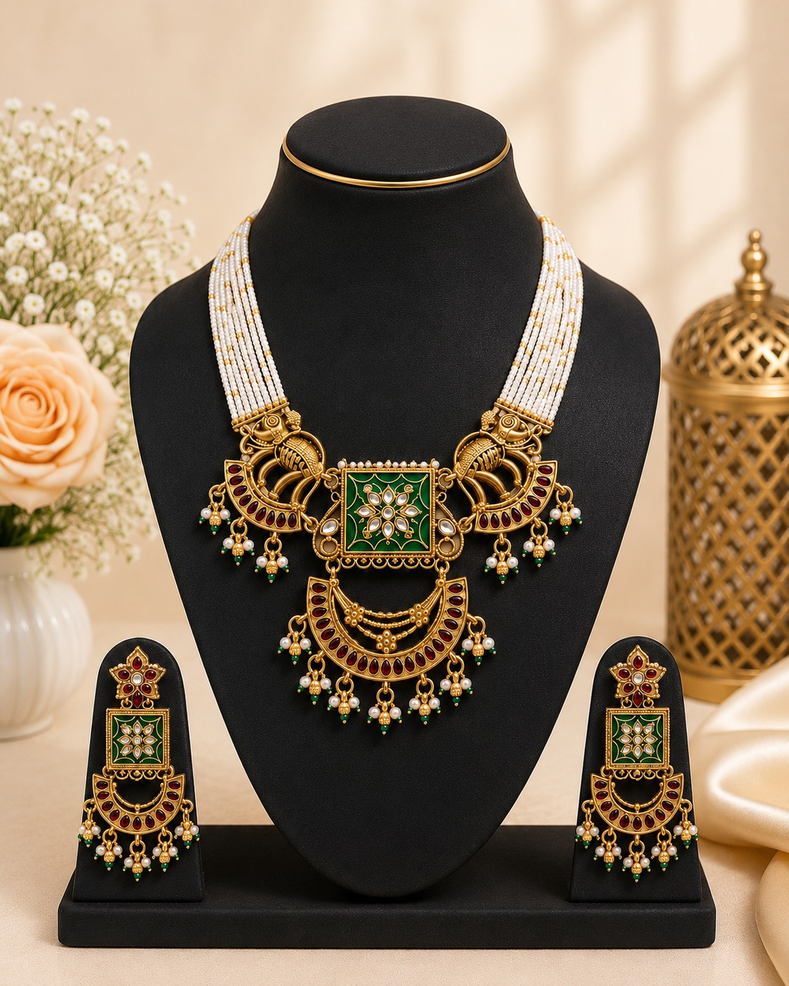 Rajwadi Pearl Necklace Set