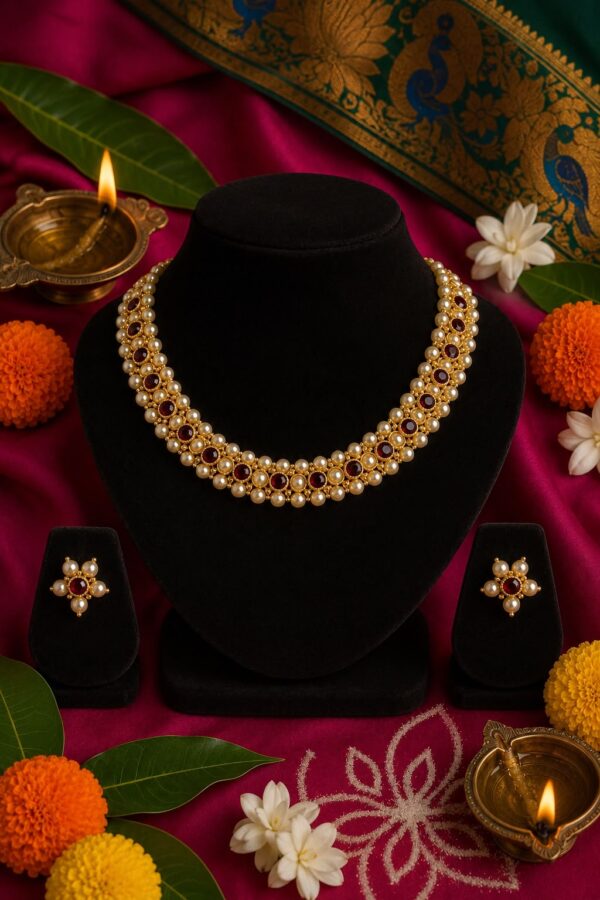 Ruby Pearl Necklace Set