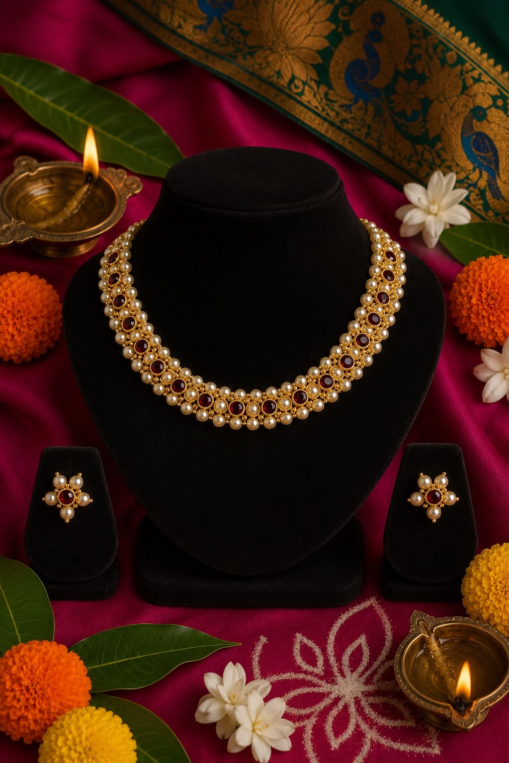 Ruby Pearl Necklace Set