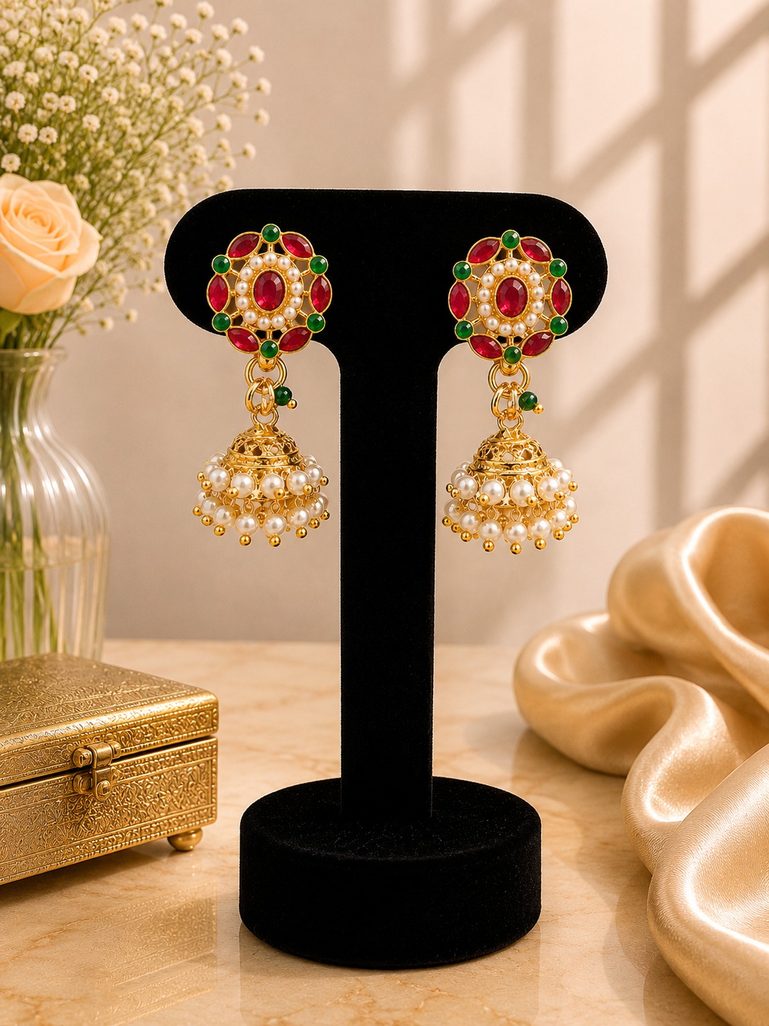 Stone Pearl Earrings