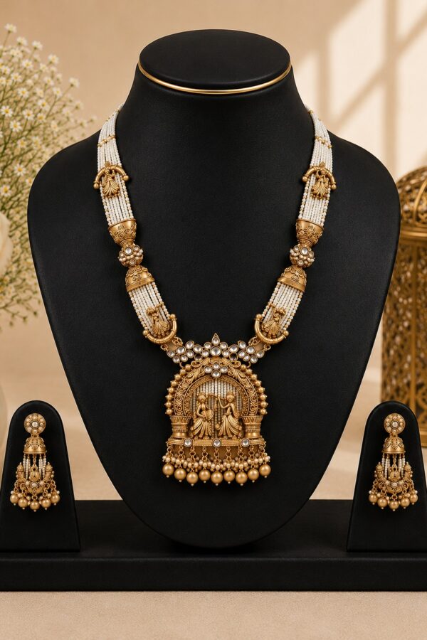 White Pearl Temple Necklace Set