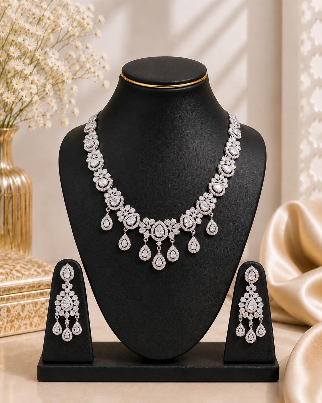 White Stone Floral Necklace