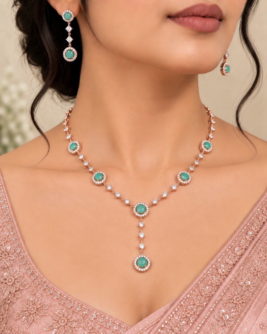 aqua green stone ad necklace set