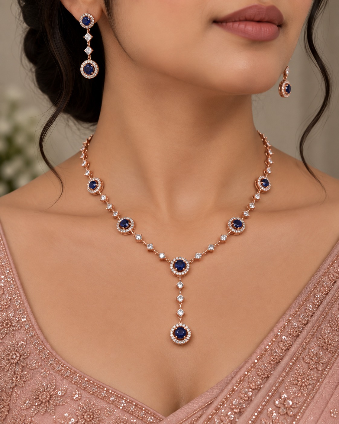 blue stone ad necklace set