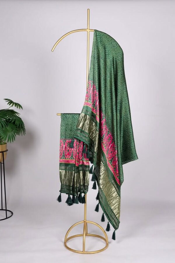 Green Bandhani Gaji Silk Dupatta