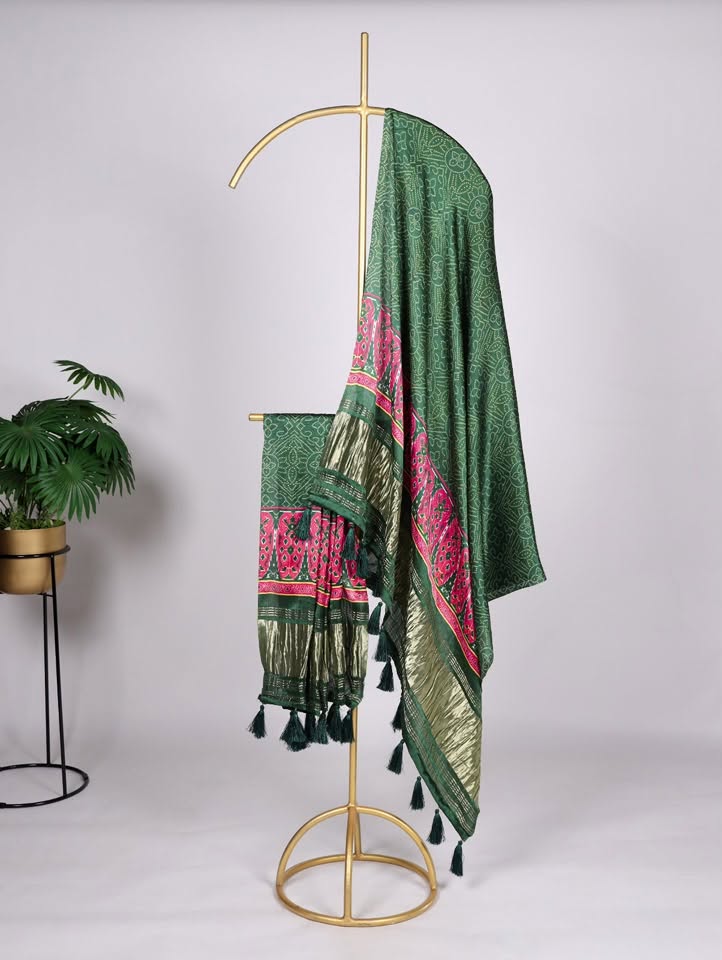 Green Bandhani Gaji Silk Dupatta