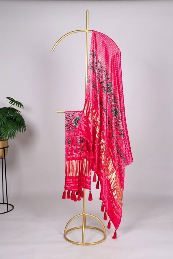 Pink Ajrakh Gaji Silk Dupatta