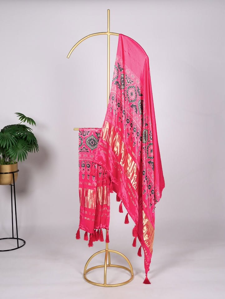 gaji silk dupatta pink golden