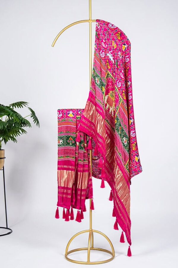 gaji silk dupatta printed pink