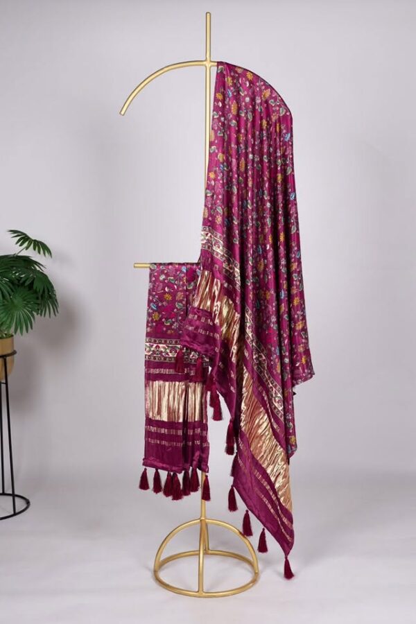 gaji silk dupatta wine printed