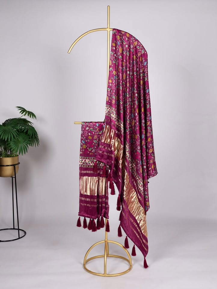 gaji silk dupatta wine printed
