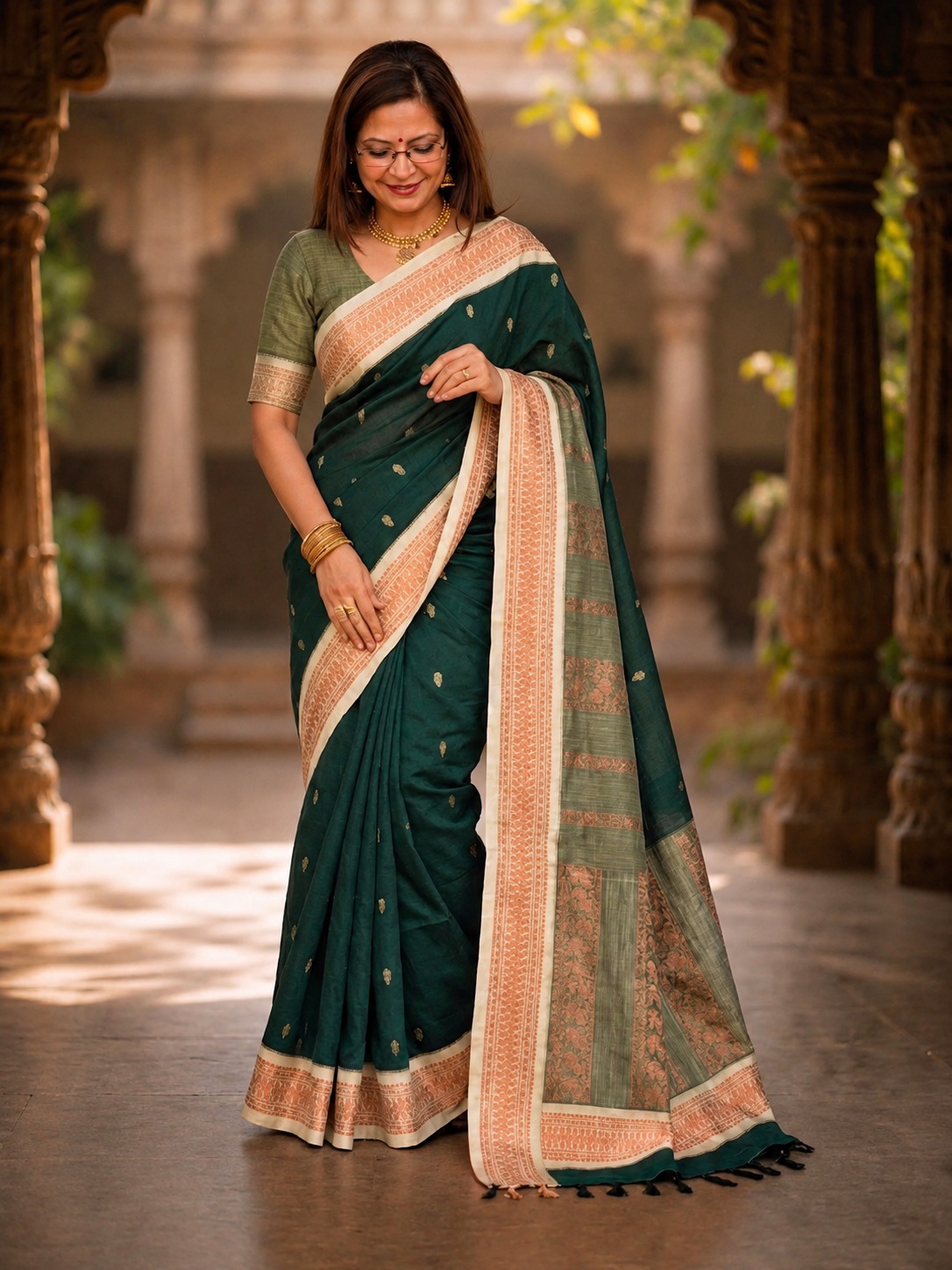green gadwal cotton sare