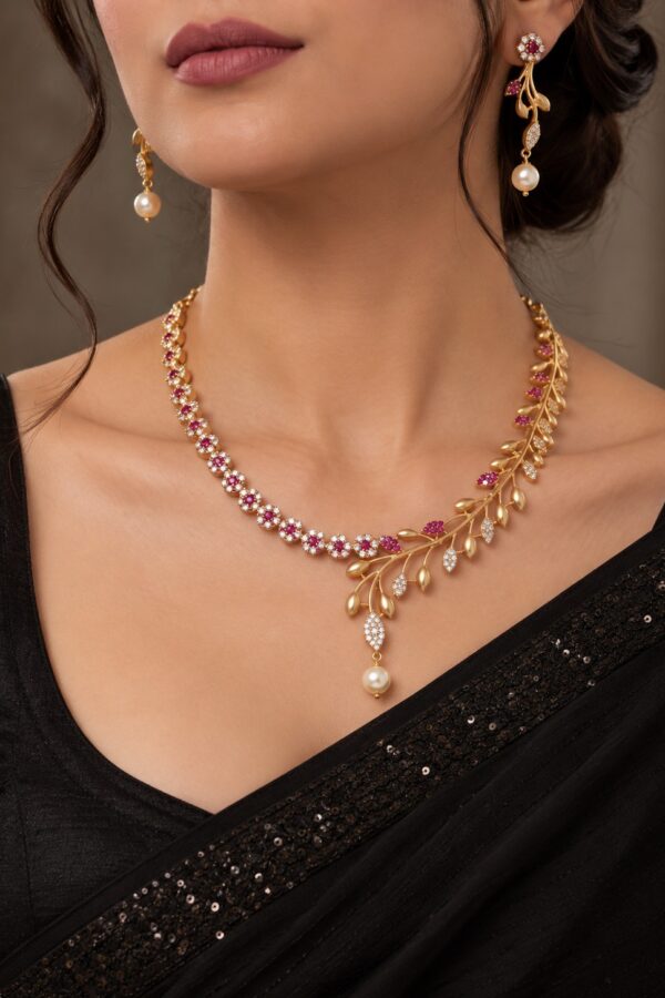 leaf pearl necklace set