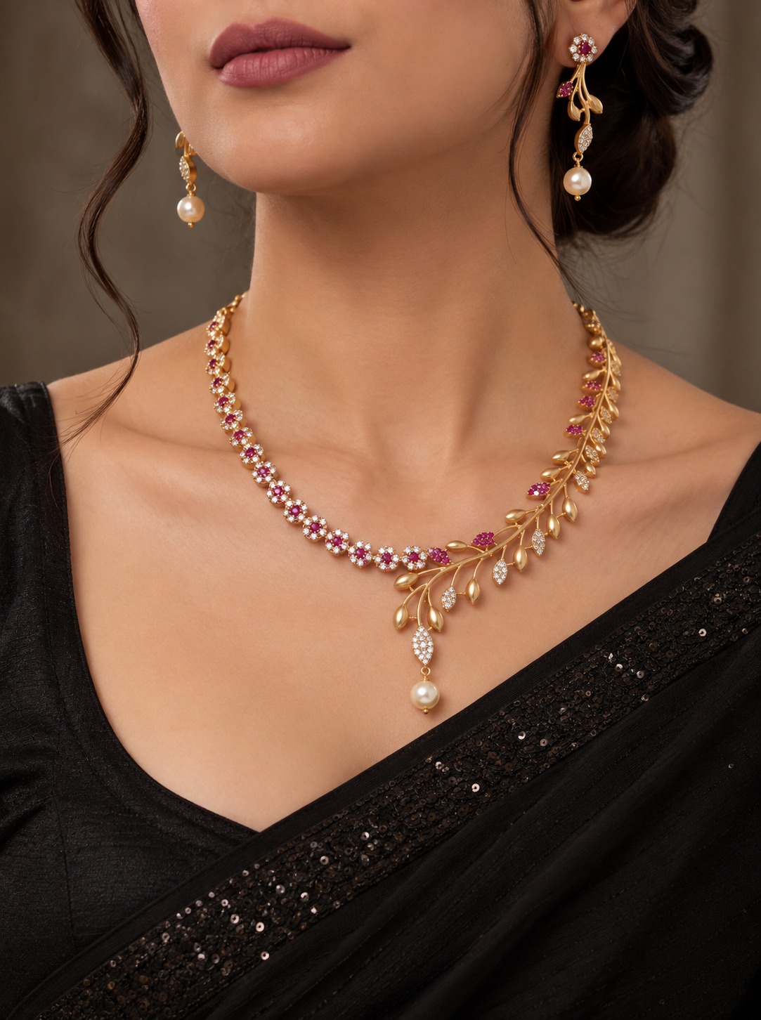leaf pearl necklace set
