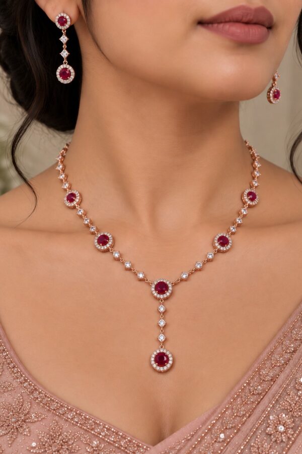 pink stone ad necklace set