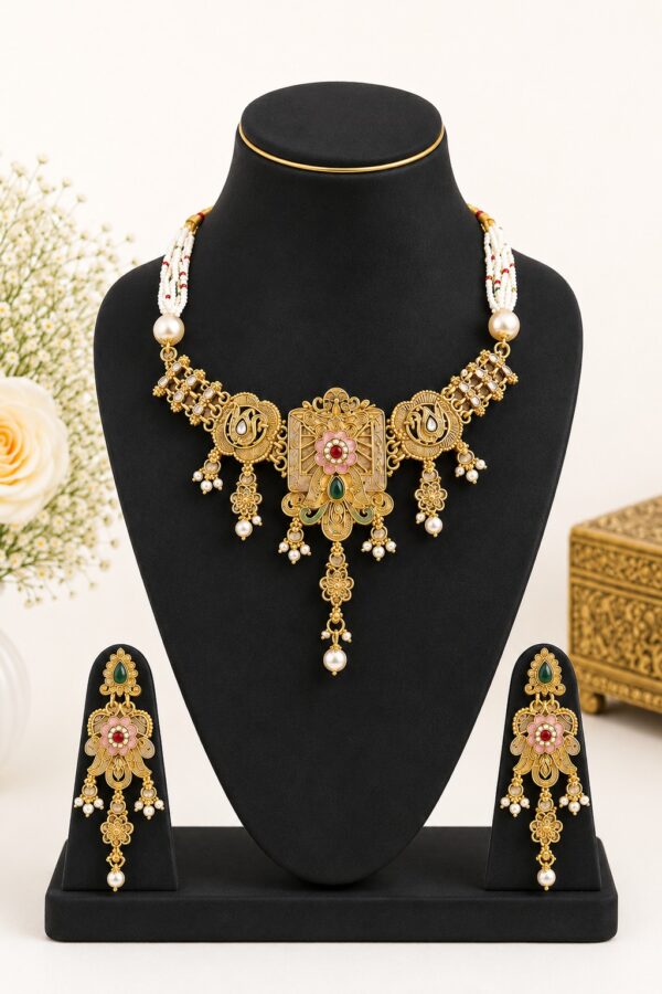 rajwadi matte pearl necklace set