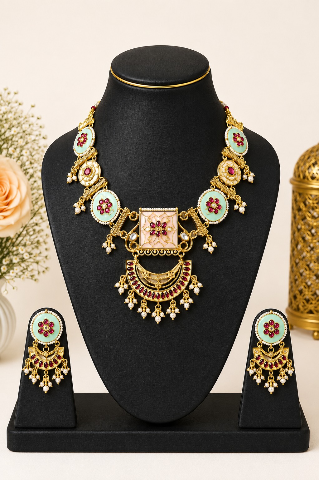 rajwadi mint necklace set