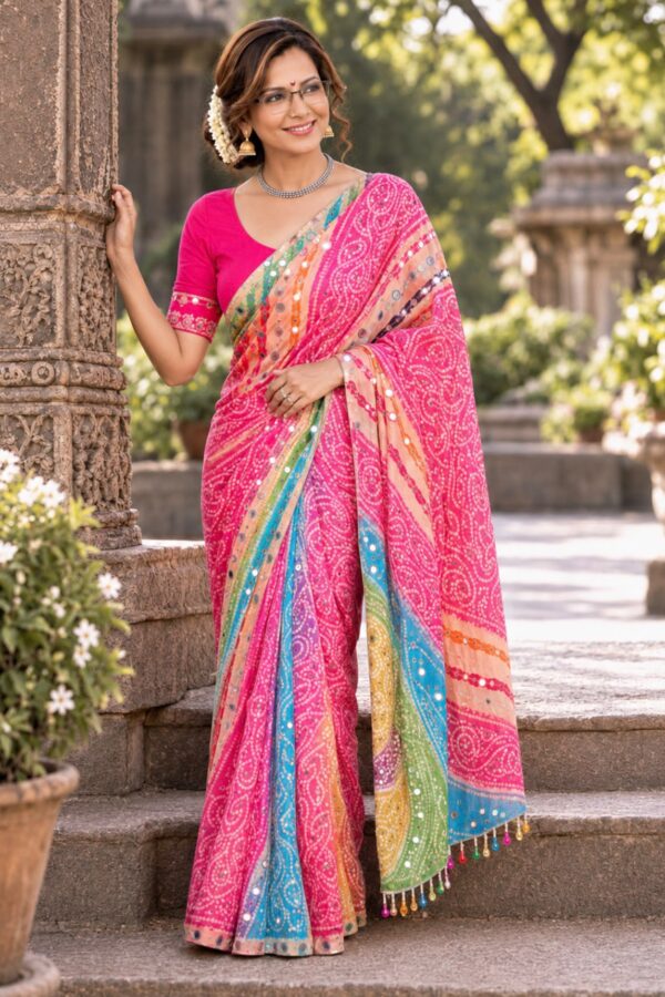 Bandhani Mirror Work Saree