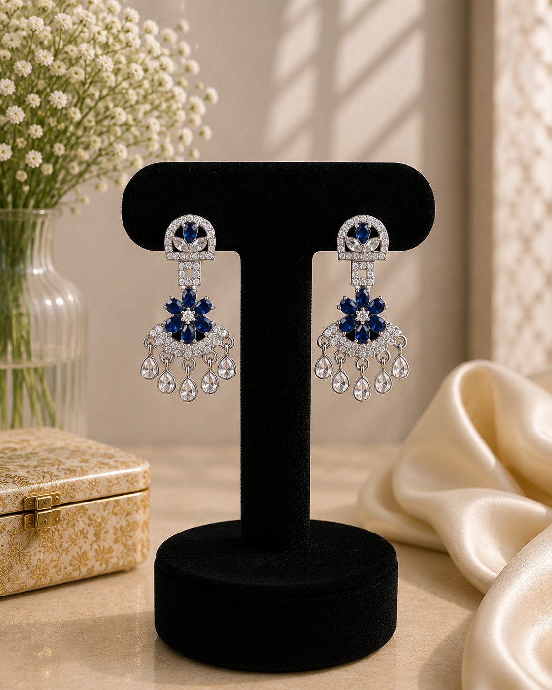 Blue Crystal Chandelier Earrings