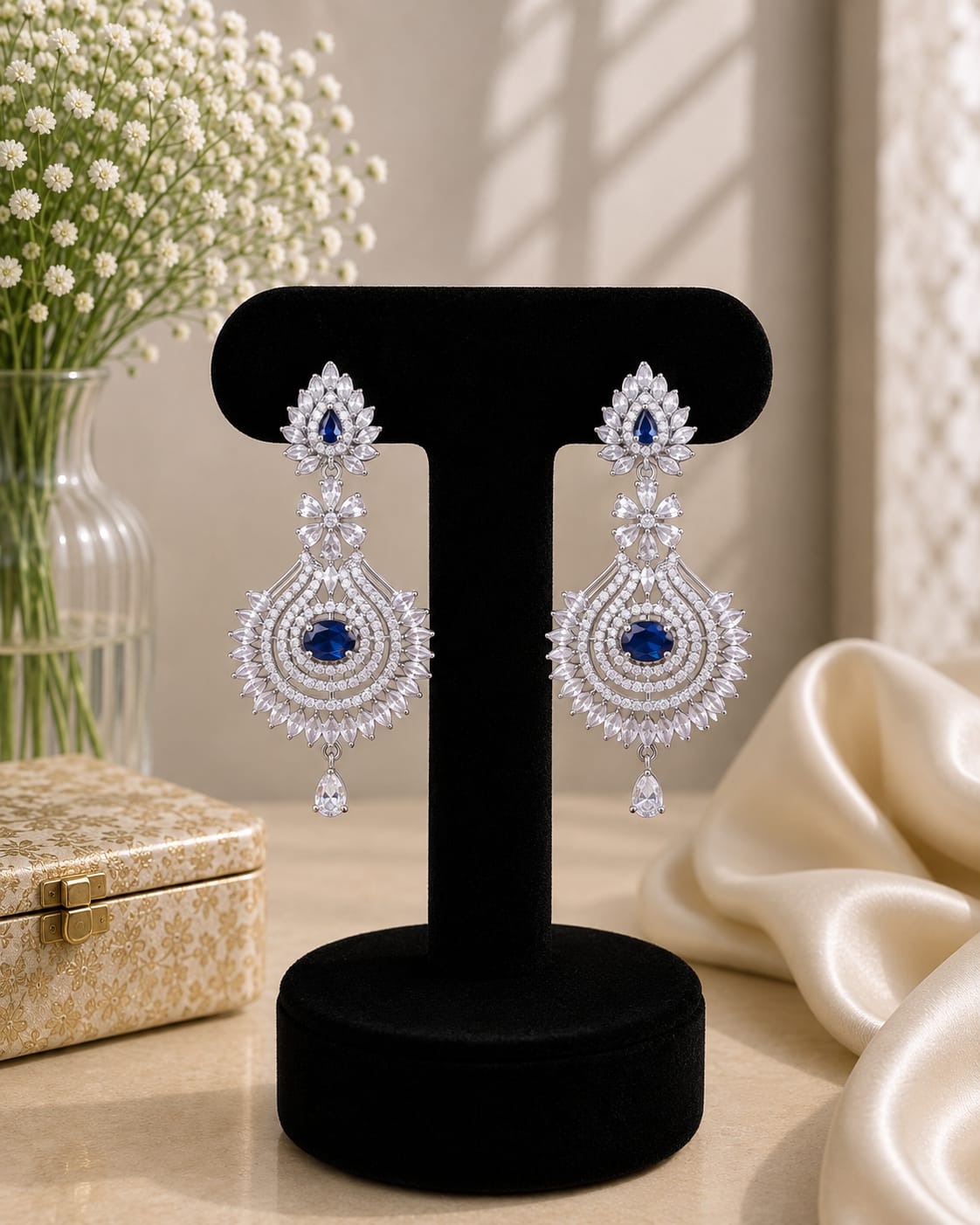 Blue Floral Chandelier Earrings