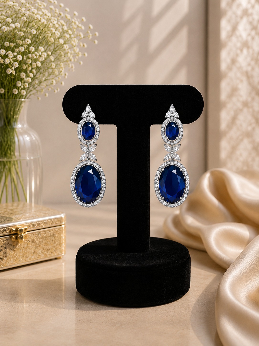 Blue Oval Drop Earrings