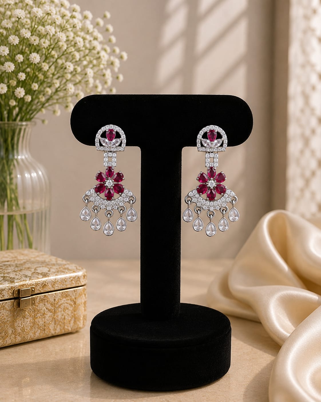 Burgundy Crystal Chandelier Earrings