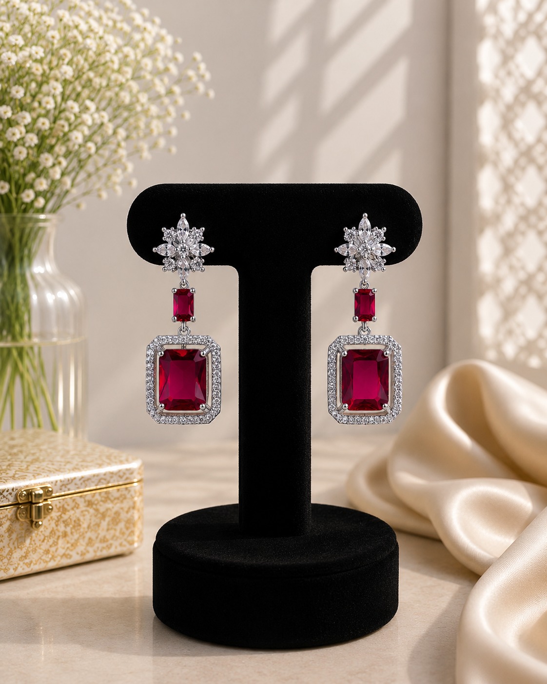 Burgundy Crystal Drop Earrings
