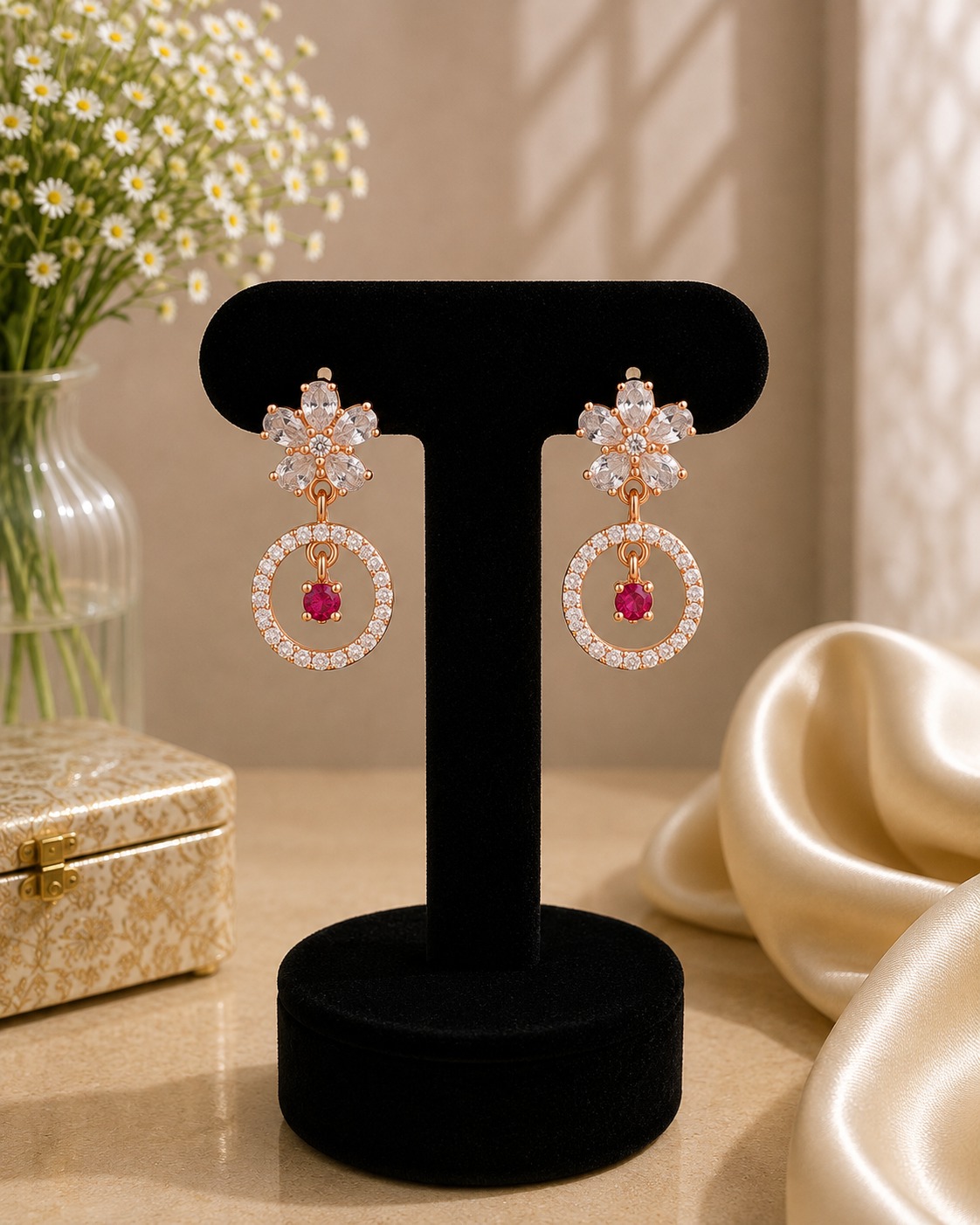 Circle Floral Drop Earrings