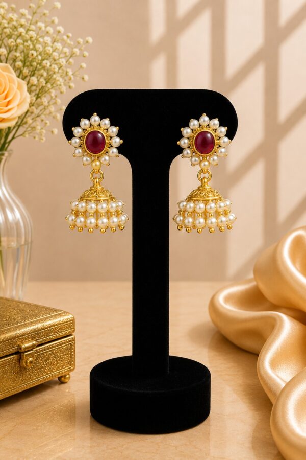 Crimson Bloom Jhumka