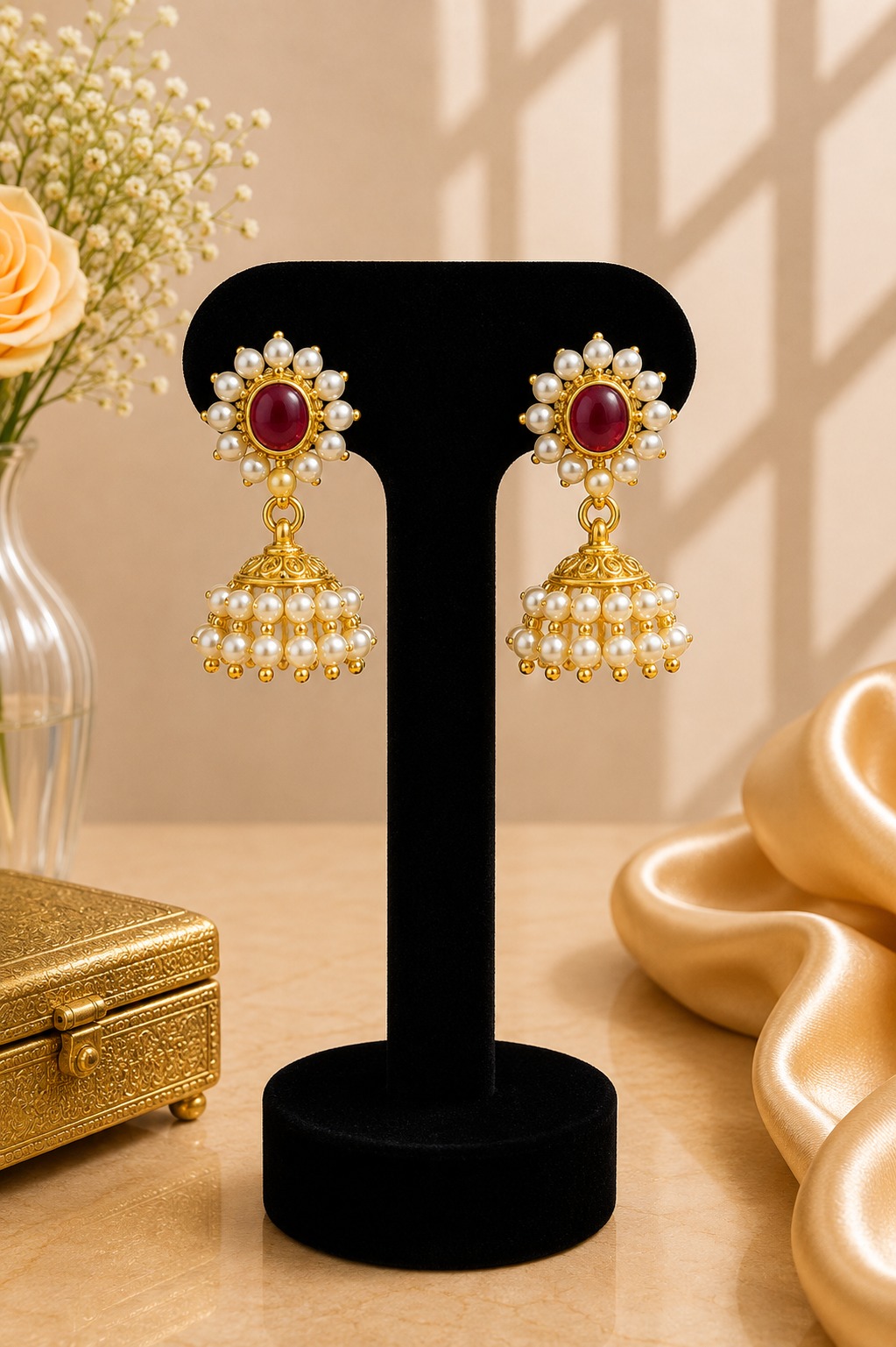 Crimson Bloom Jhumka
