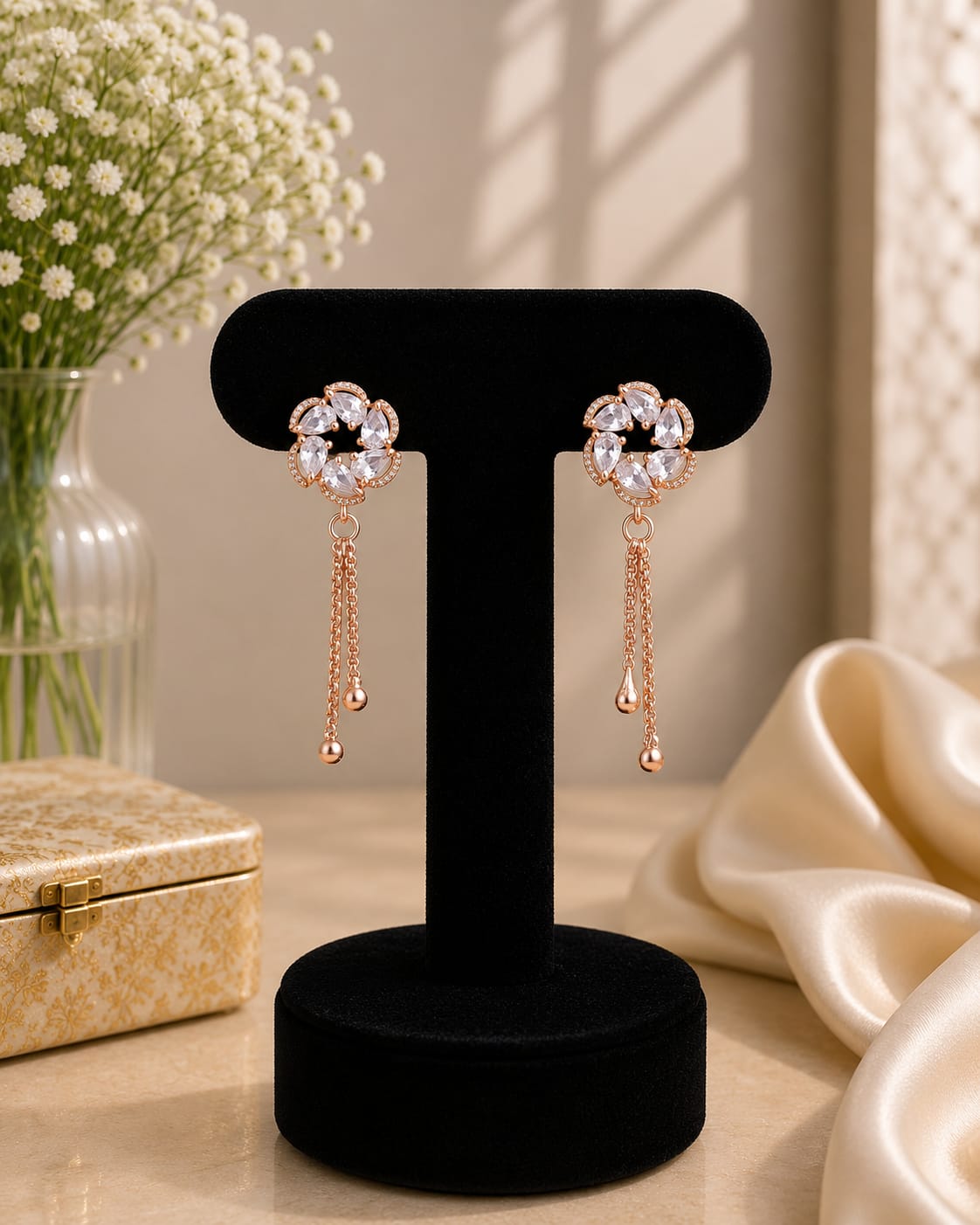 Crystal Bloom Chain Drop Earrings