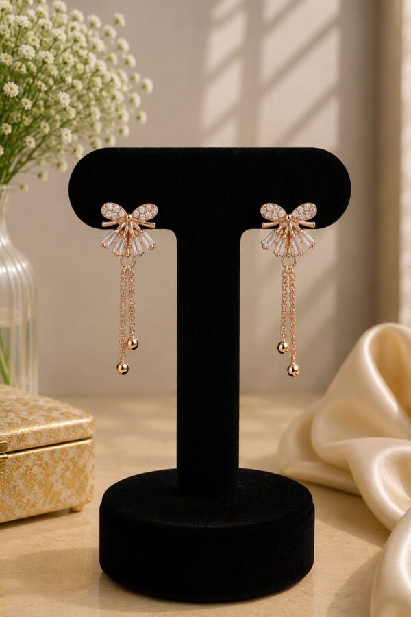 Crystal Bow Chain Drop Earrings