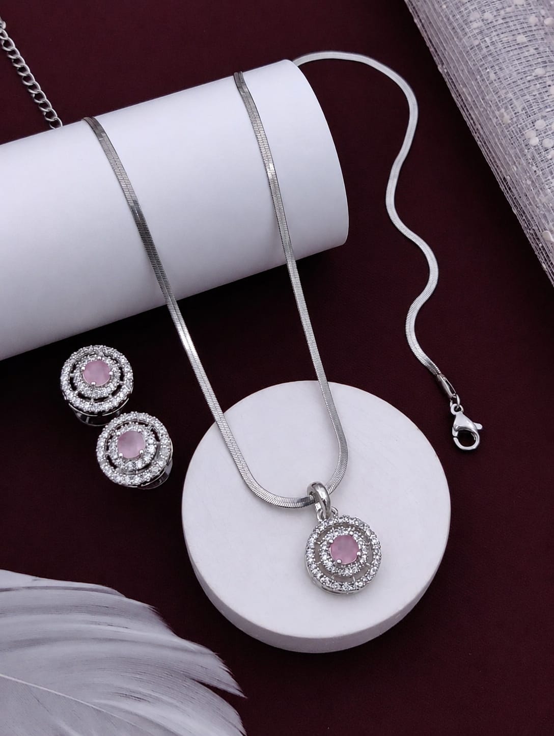 Double Halo Mauve AD Pendant Set