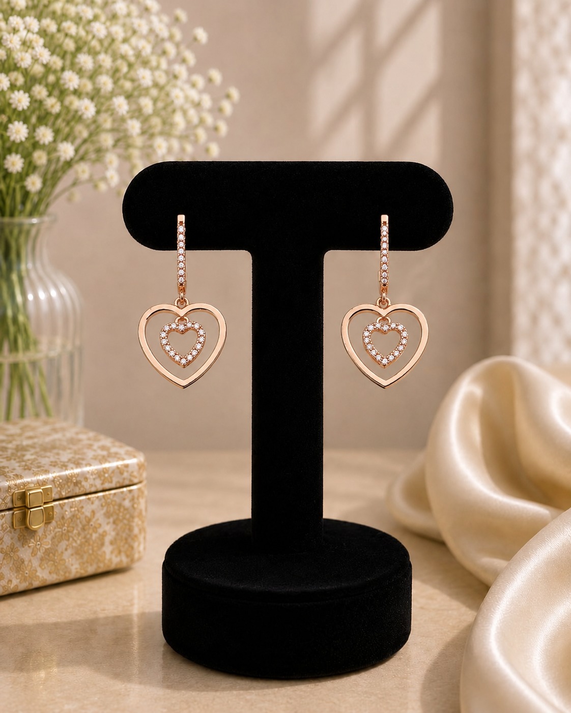 Double Heart Drop Earrings