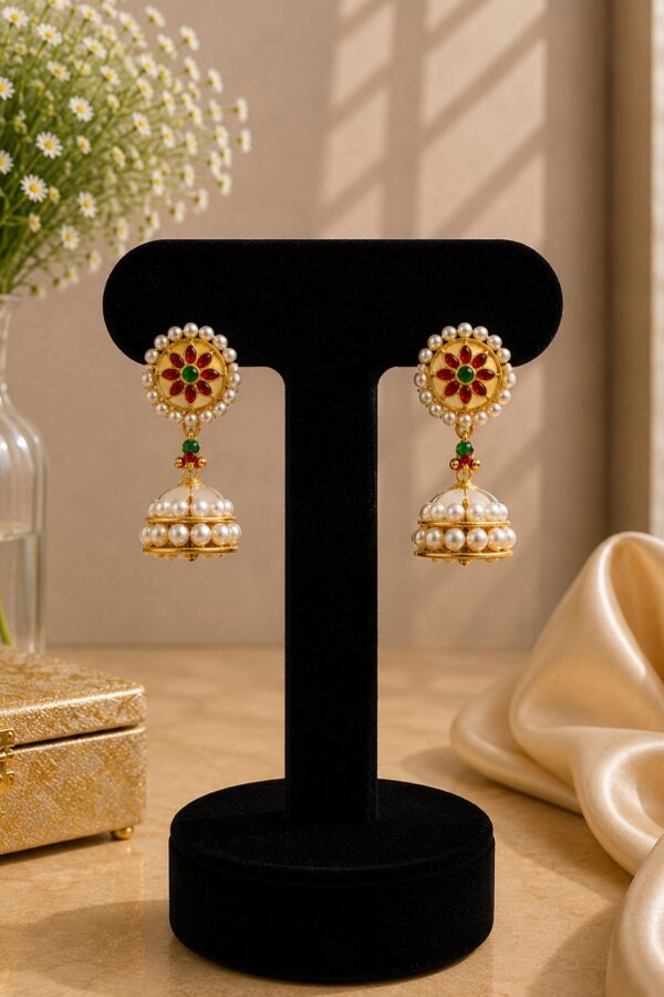 Floral Pearl Kundan Jhumka