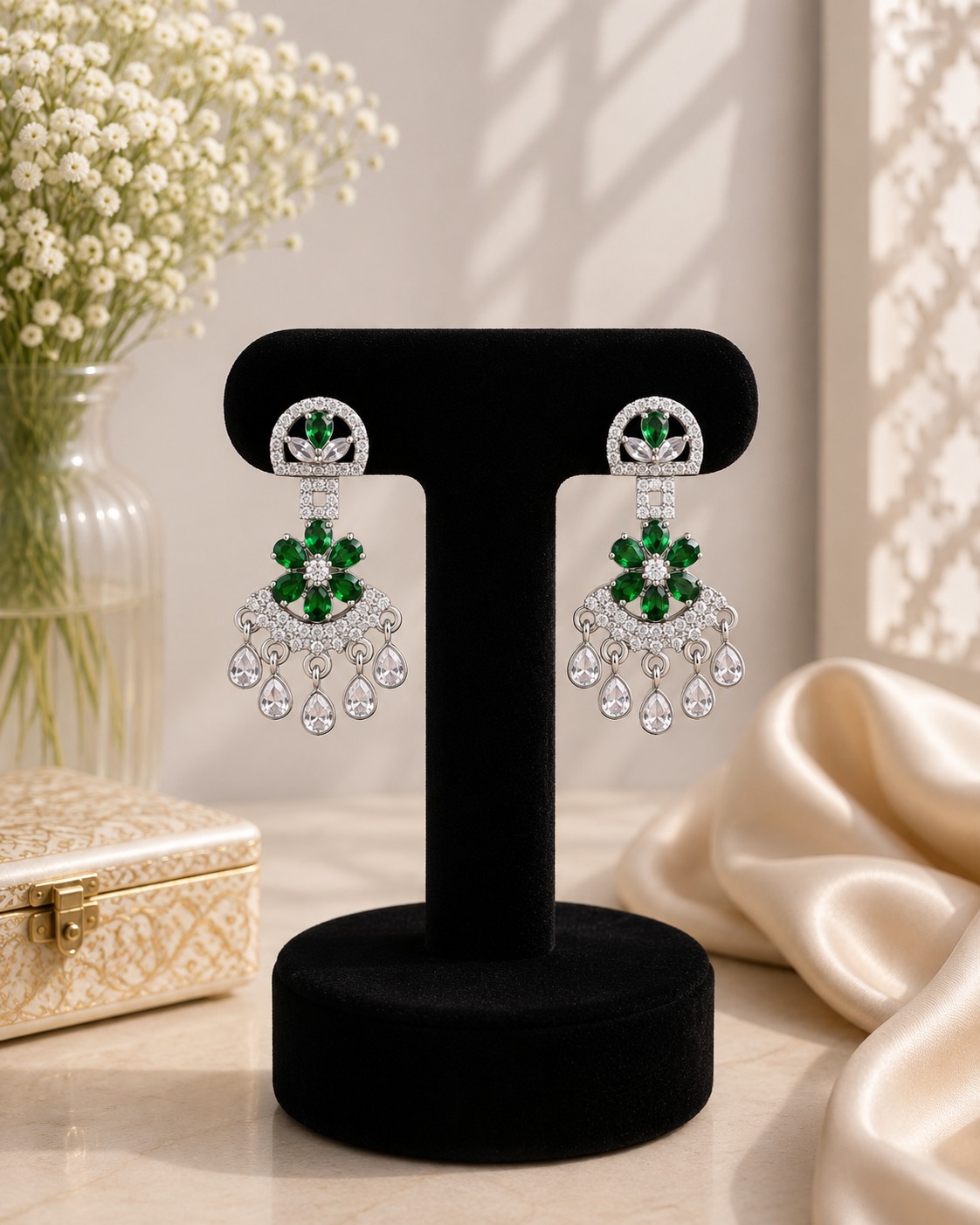 Green Crystal Chandelier Earrings