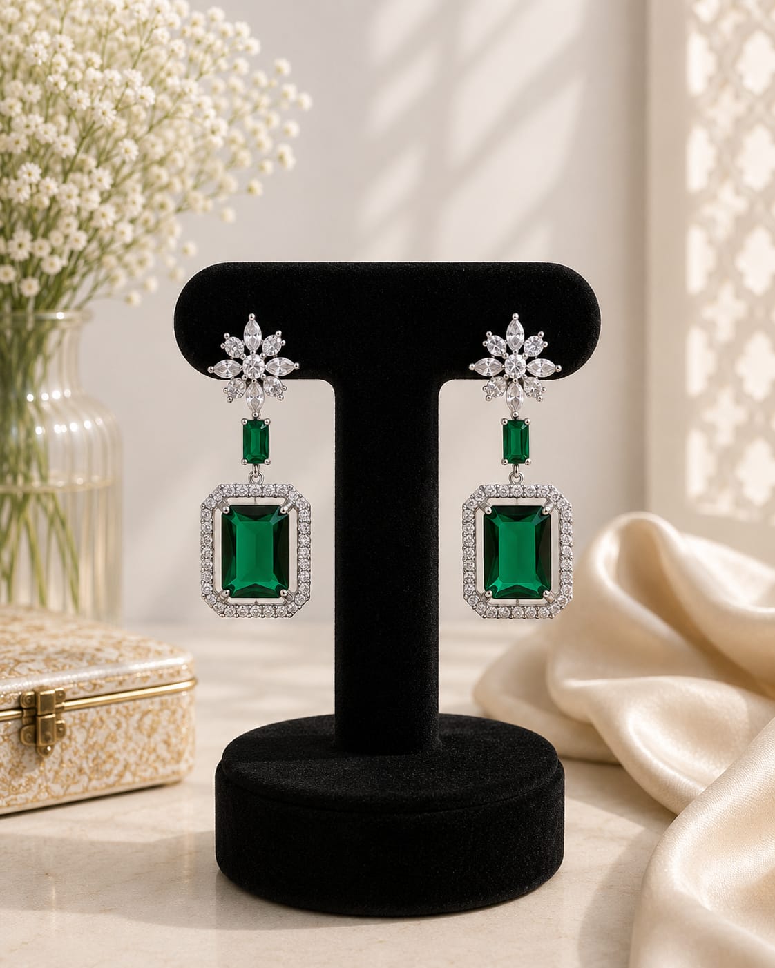 Green Crystal Drop Earrings