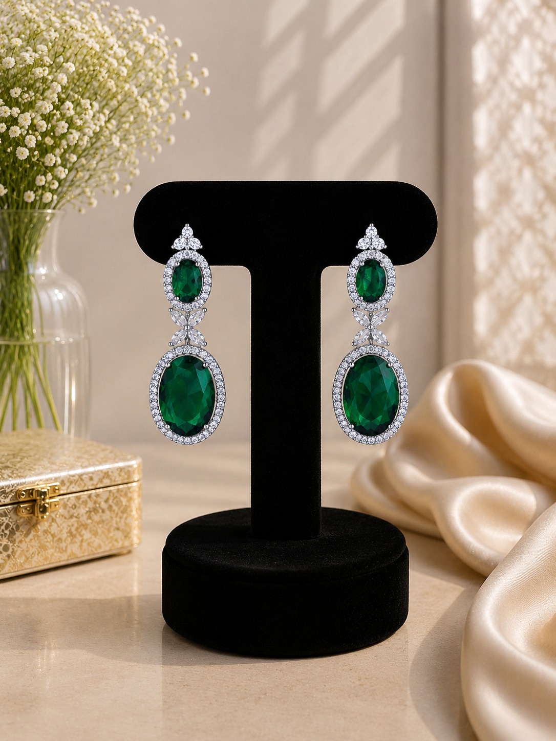 Green Oval Drop Earrings