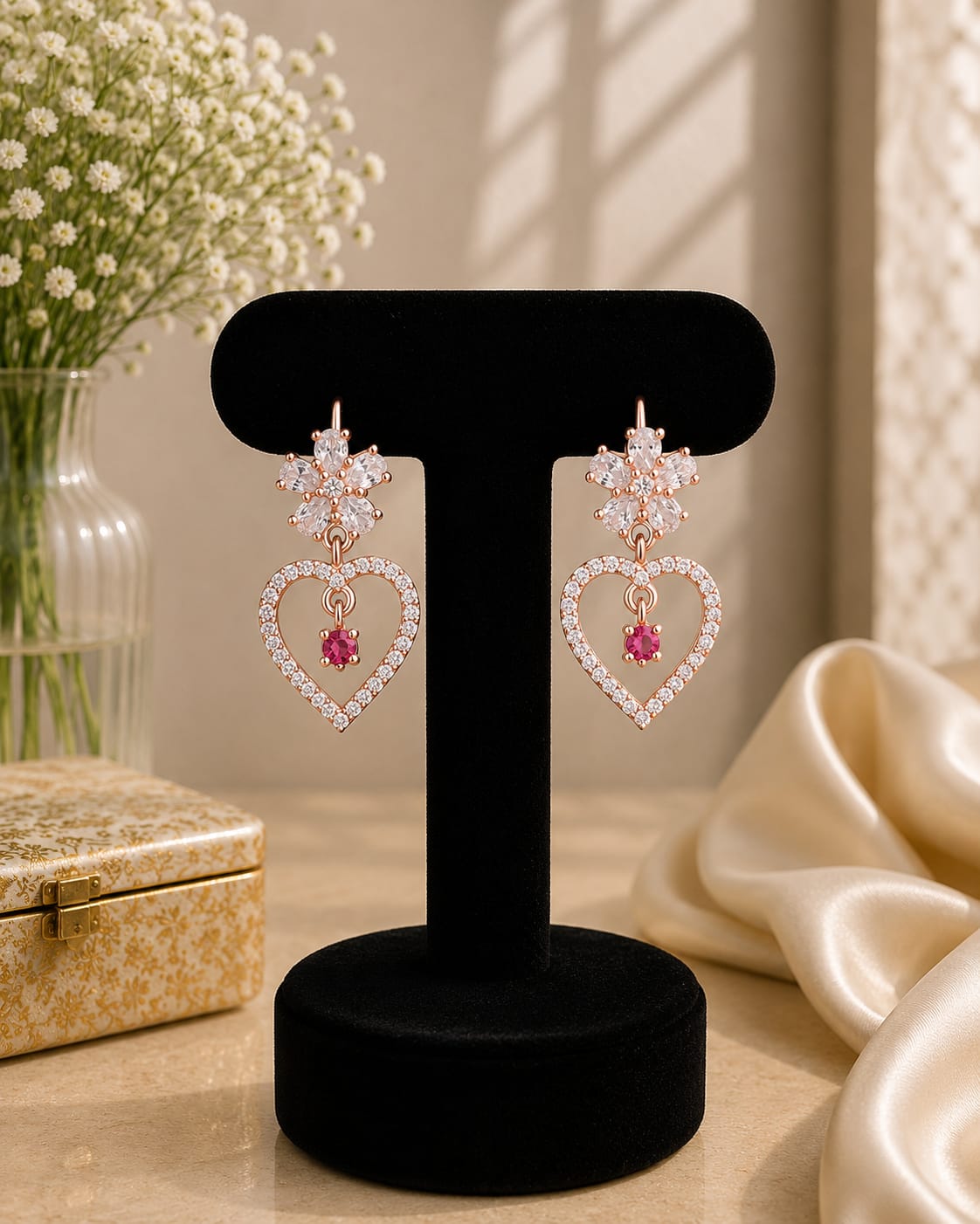 Heart Floral Drop Earrings