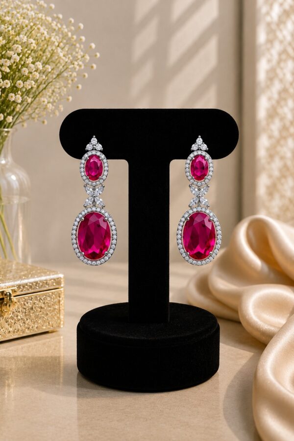 Magenta Oval Drop Earrings