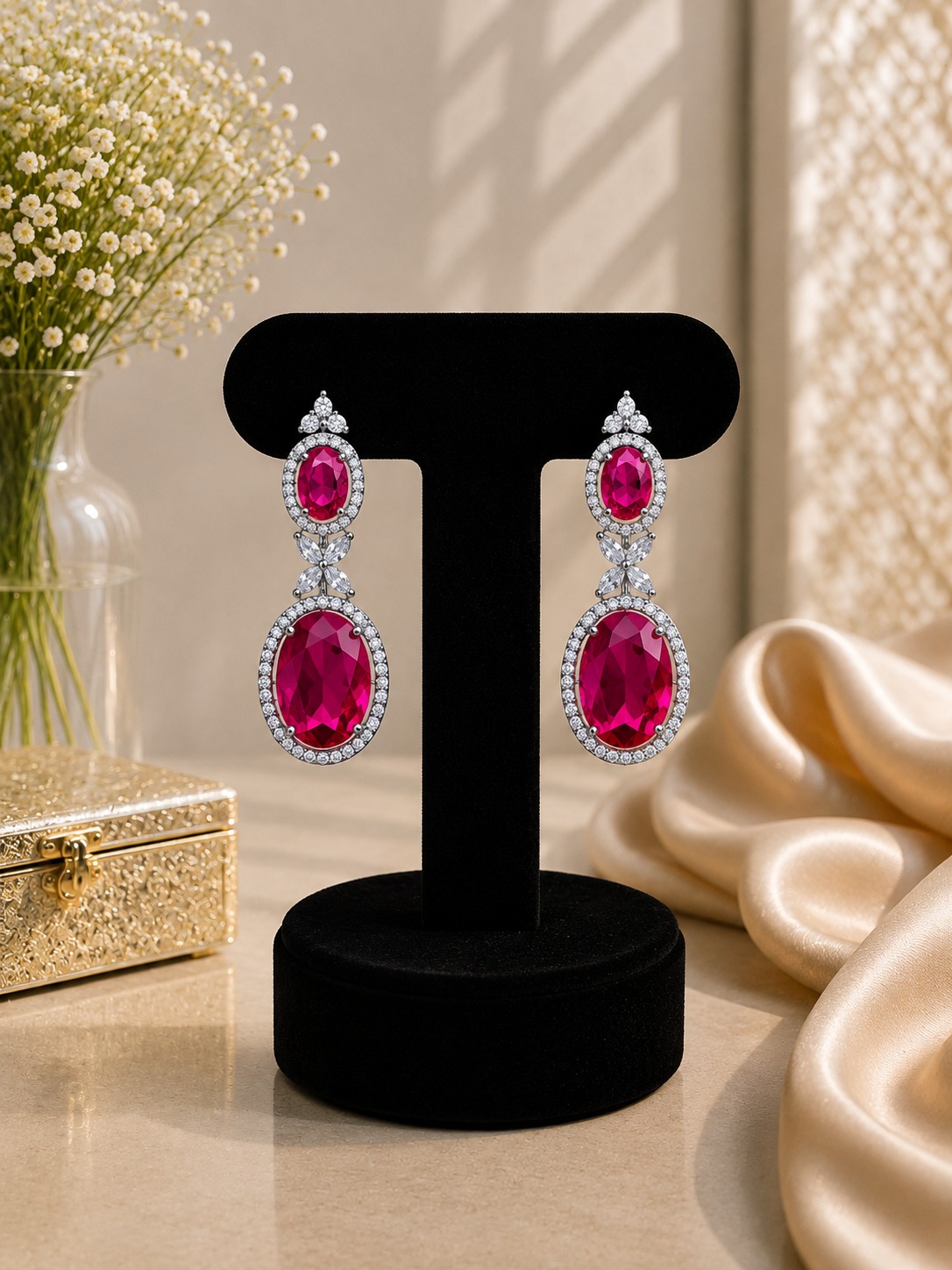 Magenta Oval Drop Earrings