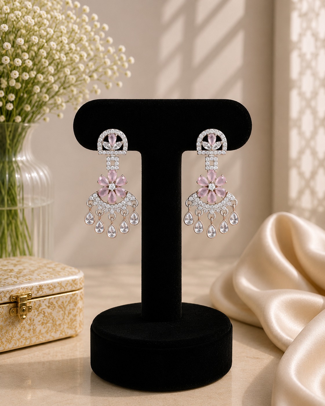 Mauve Crystal Chandelier Earrings