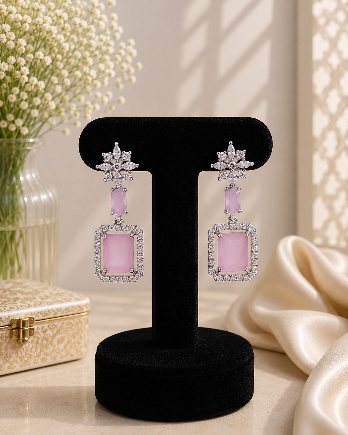 Mauve Crystal Drop Earrings
