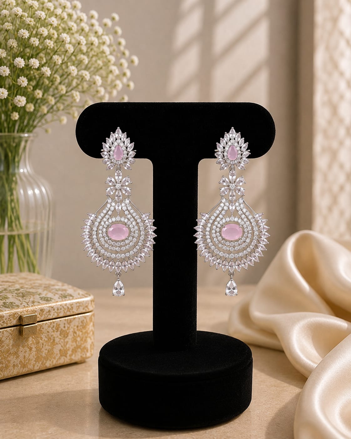 Mauve Floral Chandelier Earrings