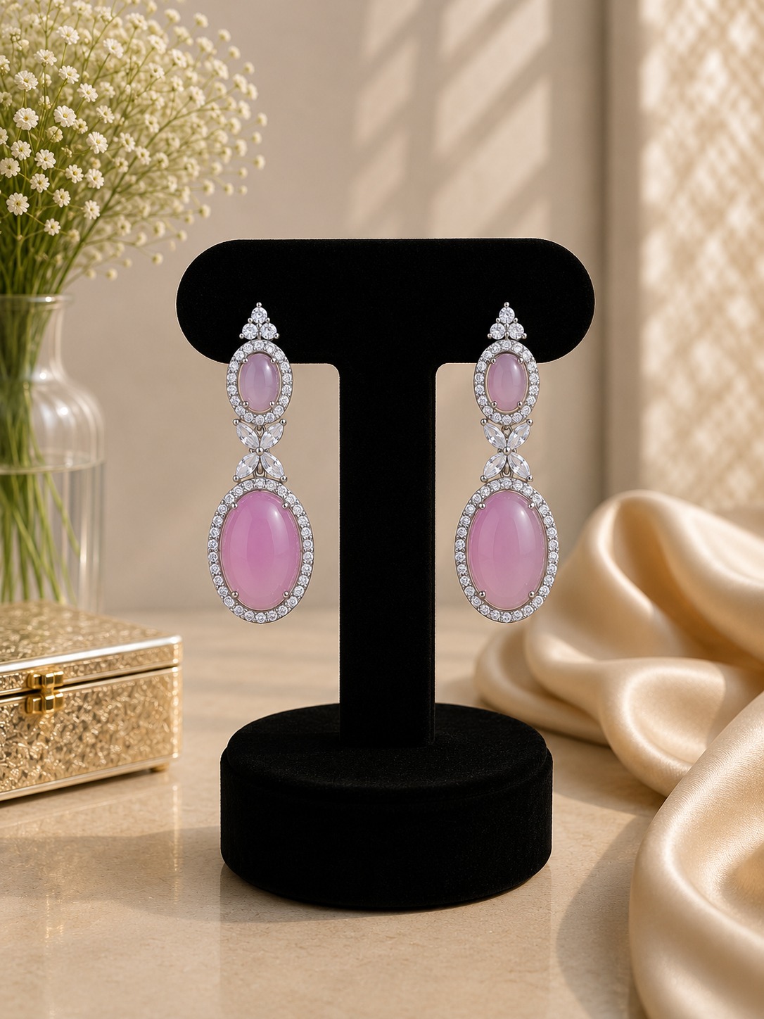 Mauve Oval Drop Earrings